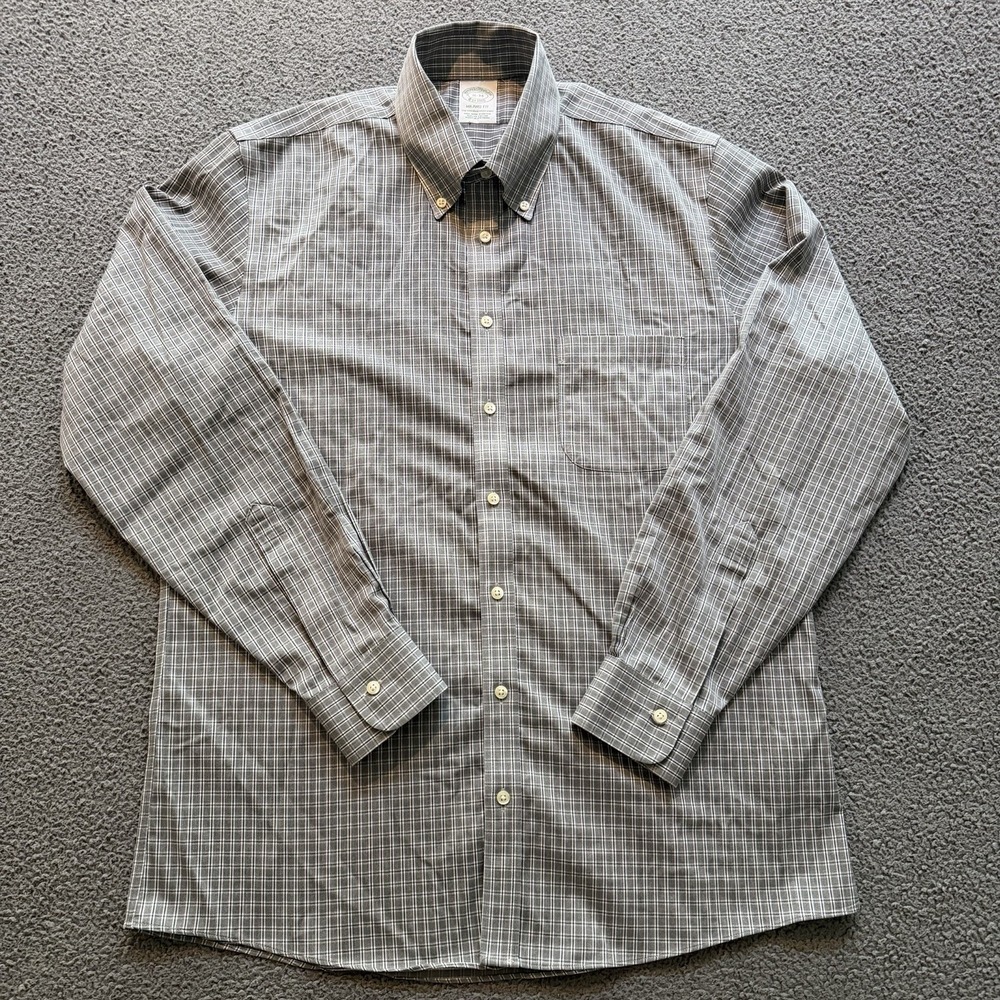 Brooks Brothers Milano Fit Dress Shirt 16-34 Gray Non-Iron Stretch Supima Cotton